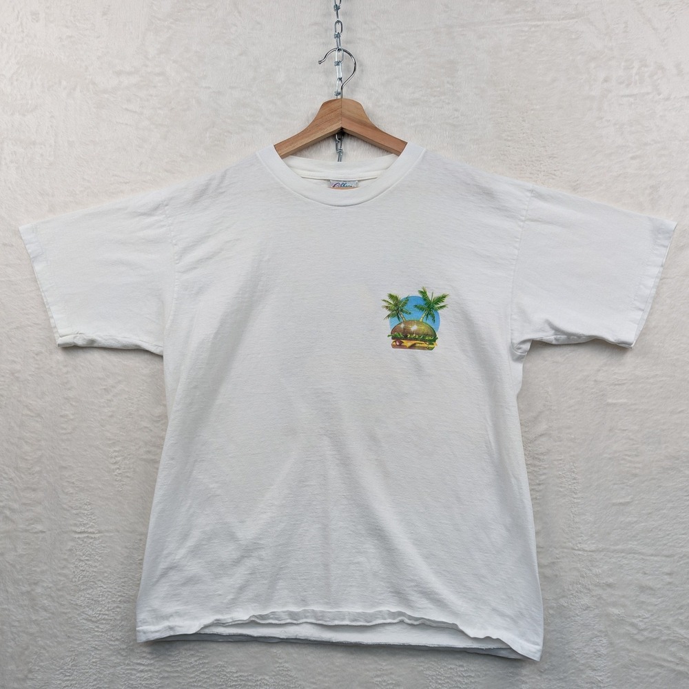VTG Caribbean Soul T-Shirt Mens L White Cheeseburger In Paradise Made in USA 90s